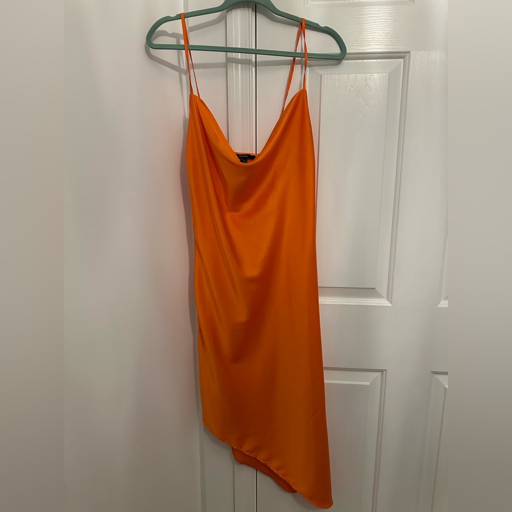 Forever 21 Bright Orange Satin Slip Dress with Cowl Neck